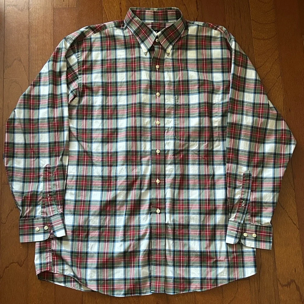 Jos A Bank Plaid Button Down Shirt Cotton Men’s L Festive Holiday Classic Office